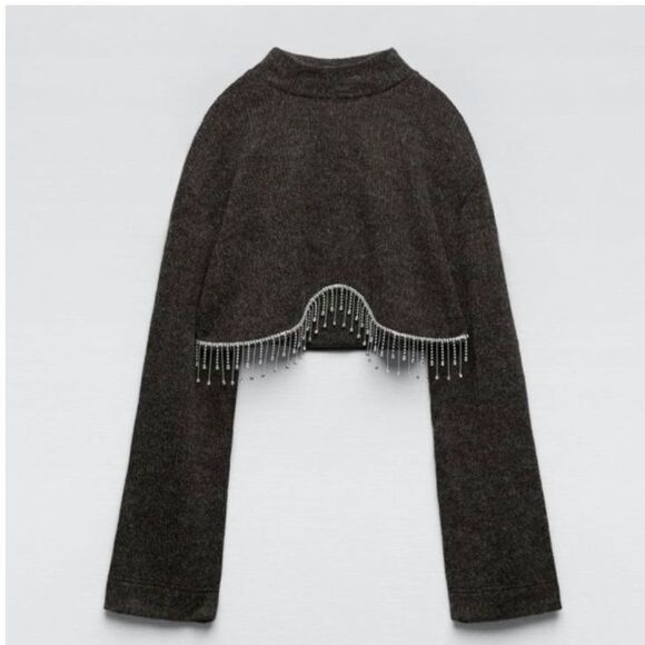 ZARA Jeweled Soft Cropped Sweater - Picture 1 of 6